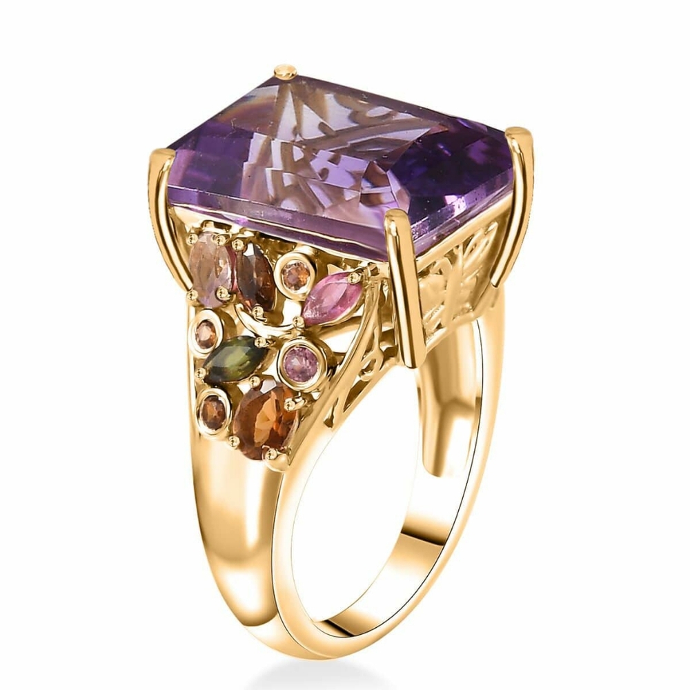NWT Genuine Radiant Cut African Amethyst and Multi-Tourmaline 12.15 ctw Size 9 - Picture 6 of 14